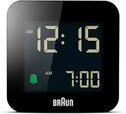Braun Digital Radio Controlled Travel Alarm Clock for Central European time Zone (DCF) with Snooze, Compact Size, Negative LCD Display, Quick Set, Crescendo beep Alarm in Black, Model BC08B-DCF