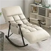 Accent Folding Rocking Recliner Chair Nursery with Side Pocket and Adjustable High Back,Comfortable Upholstered Nursing Glider Rocker Armchair for Living Room (Color : Cream White)