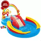 Inflatable Rainbow Slide Pool 9.75ft x 6.3ft x 53in Water Slide & Ring Toss
