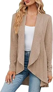 [Generic] Open Front Cardigans for Women, Knitted Quilted Jacket XL Lightweight Coat Beige Lightweight Warm Jacket Womens Packable Ladies Winter Cardigans Size 18 Ladies Coats Size 14 Jeans