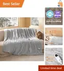 Smooth Light Grey Heated Blanket - Twin Size, Ribbed Fabric & Energy Efficient