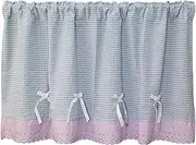 1 Panel Country Rustic Valance Curtains, Cotton Linen Rod Pocket Window Treatments Semi Sheer Light Filtering Valance for Windows for Bathroom Bedroom Laundry, WxL(Blue,140x35cm(55x14in))
