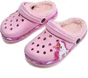 [Lonthanly] Toddler Lined Clog Slippers Winter Garden Sandals Kids House Shoes Warm Slip On Sneakers Cartoon Slides for Boys and Girls