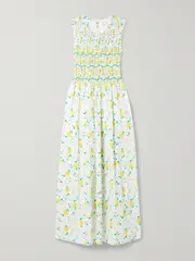 [Loretta Caponi] Loretta Caponi - Gioia Smocked Printed Cotton-voile Midi Dress - White - large large White