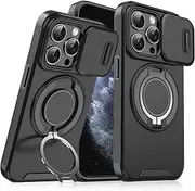 Lumobrilla for iPhone 11 Pro Max Case with [Slide Camera Cover][360° Rotate Ring Stand][Military-Grade Protective] Heavy Duty Protective Shockproof Cover Phone Case for iPhone 11 Pro Max-Black