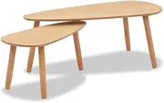 'vidaXL Brown Coffee Table Set, 2-Piece Scandinavian Style Solid Pinewood Tables, Compact Living Room Lounge Furniture