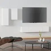 White TV Cabinet Set - Modern Entertainment Center, Living Room Furniture, Bedroom Storage, Wall Mounted Shelf, Media Stands & Shelves