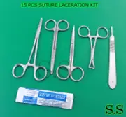15 Pcs Suture Laceration Kit Forceps Scissors Towel Clamps Scalpel Handl DS-1246
