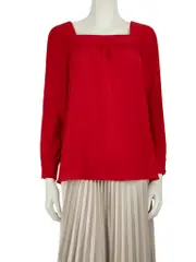 Red Silk Square Neck Blouse