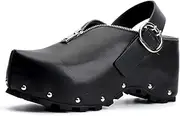 [XOBZJH] Women's Natural Cow Print Fur Platform Clogs with Zipper & Adjustable Strap Buckle – Western Slip-On Punk Rivets Mules Shoes with Arch Support and Chunky Retro Rustic Style