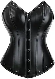 [FAWENLI] Fashion Leather Corset Bustier Top Women Black Hook And Eye Closure Sexy Corselet Plus Size Steampunk Women Co