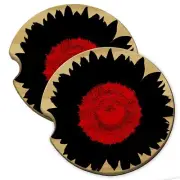 Sunflower Red Wood Car Coaster Gift Set fit Car & Truck Cup Holder