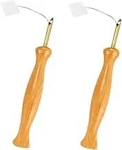 DOITOOL Ergonomic Wooden Handle Punch Needle Threader Knitting Embroidery Pen 2pc Punch Needles 2 Threaders for Easy Yarn Passing