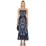Camilla Strappy Midi Dress in Delft Dynasty XS