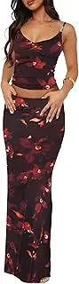 [Lybiogs] Two Piece Skirt Set for Women - Sexy 2 Pc Sleeveless Spaghetti Strap Pleated Tank Top Maxi Long Skirts Sets