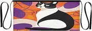 [Joitme] Abstract Cat Orange Purple Apron with Pockets for Women, Apron for Man, Short Apron, Work Aprons for Women, Abstract Cat Orange Purple-3
