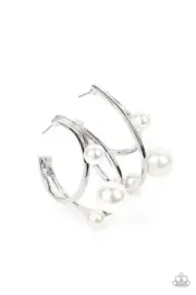 Paparazzi - Metro Pier - White Pearl Hoop Earrings