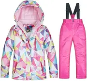 [HOTIAN] Girls/Boys Snowsuits Hooded Insulated Windproof Winer Coats Ski Jacket Snow Pants Set