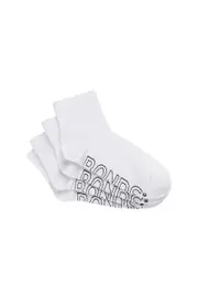[Bonds] Bonds Womens Logo Lightweight Quarter Crew 4 Pack Socks in White Size: 3-8, Cotton 3-8 White