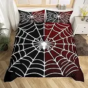 Manfei White Spider Kids Duvet Cover Set Queen Size, Black and Red Bedding Set for Boys Girls Room Decor, Halloween Theme Comforter Cover, Polyester All Season Quilt Cover,2 Pillowcases,No Comforter