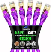 Cat 7 Ethernet Cable 0.6 ft - (6 Pack) High-Speed Cat7 Internet & Network LAN Patch Cables, RJ45 Connectors - Perfect for Gaming, Streaming, and More (Purple)