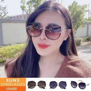 【SUNS】韓版切邊幾何圓框墨鏡 輕量金屬墨鏡/太陽眼鏡 抗UV(80592)