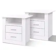 ALFORDSON Set of 2 Bedside Table - Aurel Clean-lined Nightstand (White)