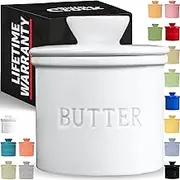 French Butter Crock for Counter with Water Line, On Demand Spreadable Butter, Ceramic Bell Style Butter Keeper to Leave On Counter, French Butter Dish with Lid, White