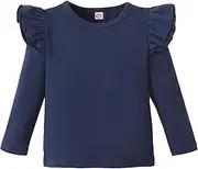 [Sanpersonlin] Toddler Baby Girl Solid Color T Shirt Kids Blouse Basic Plain Ruffle Top Cotton Casual Clothes