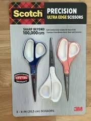 3M Scotch Precision Ultra Edge 8" Scissor 3 count, SHARP BEYOND 100,000 CUT