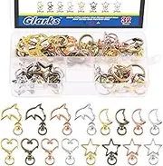 Glarks 32Pcs Metal Star Heart Moon Dolphin Shape Clasp, 4 Styles 5 Colors Lobster Claw Clasps Swivel Snap Hook Spring Snap Keychain Clip for Keys Pendants, Bags and Jewelry Making