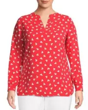 ANNE KLEIN Plus Size 1X Red Charleston Split Neck Blouse/Tunic NWT $89