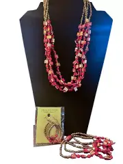 Artisan Beaded & Shell Costume Jewelry Coral NWT Necklace Bracelet Earrings Set