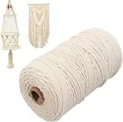 Macrame Cotton Cord, 4 Strand Twisted Macrame Yarn, 4mm*109Yards Natural Cotton Cord Perfect Macrame Supplies for Macrame Plant Hangers DIY Crafts (Natural White)