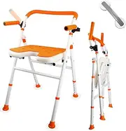 Foldable Shower Chair, Folding Bath Shower Seat for Inside Shower, Minimalist Shower Chair with Arms and Back Height Adjustable, Portable Safety Bathtub Chair for Elderly, Seniors, Disabled