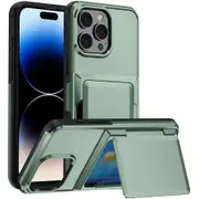 Card Holder Case for iPhone 15 with Heavy Duty Protective Dual Layer Shockproof Wallet Case,with Hidden Card Slot Color Green