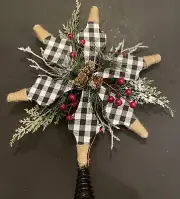 NEW! The Christmas Shoppe Large Rustic Star Tree Topper•Black Buffalo Check