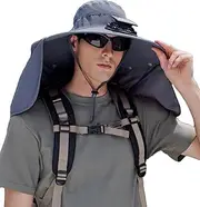 [MioCloth] Wide Brim Fan Hat with Solar Power USB Charging, Fishing Gardening Camping Bucket Hats Neck Flap for Men Women