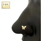 14kt Gold Threadless (Push In) Butterfly Top Nose Stud Real Gold Nose Rings