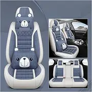 Automobile seat Cover, Full Set of Universal Linen Summer Car Seat Cover Compatible for Lincoln Aviator MKZ Mark MKC MKX MKS Navigator Car Accessories(Light Blue C)