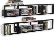 Wall Mount 90cm Media Storage Rack CD DVD Organiser Metal Floating Shelf Set of 2 Black