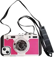 YAKVOOK Emily in Paris Phone Case for iPhone 7 Plus/8 Plus Cute 3D Vintage Camera Phone Case with Lanyard Adjustable Shoulder Strap Unique Cool Silicone PC Case for iPhone 6 Plus Girls Women Rose Red