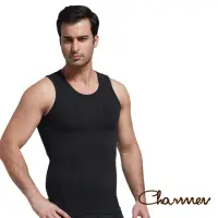 在飛比找momo購物網優惠-【Charmen】竹炭工型交叉挺背束胸背心 黑色(男性塑身衣