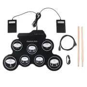 Roll-Up Drum Practice Pad with Drumsticks Foot Pedals Silicone Electric Drum Dig