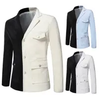 在飛比找蝦皮商城優惠-2023春季新款新款男士西裝外套男裝休閒雙色拼接西服外套