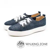 在飛比找ETMall東森購物網優惠-WALKING ZONE (女)寬綁帶質感刷色鬆糕鞋-藍(另