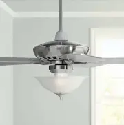 52" Modern Ceiling Fan with LED Light Dimmable Remote Nickel Glass Living Room
