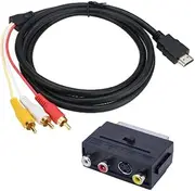 Justivana -Compatible Male to Scart 2-in-1 Adapter Cable S-Video to 3 for TV Port