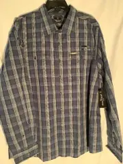 Marc Ecko Cut & Sew Mens XXL Long Sleeve Button Up Shirt Blue Plaid