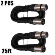 2x Pc 25FT XLR Pro 3Pin Male to Female Microphone Audio Shielded Extension Cable